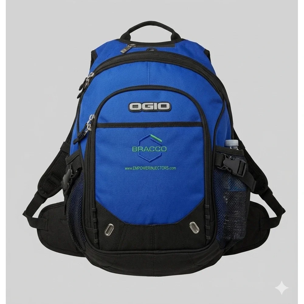 OGIO Blue Black Laptop Backpack Organizer Audio Port Bracco Embroidered Tech Bag